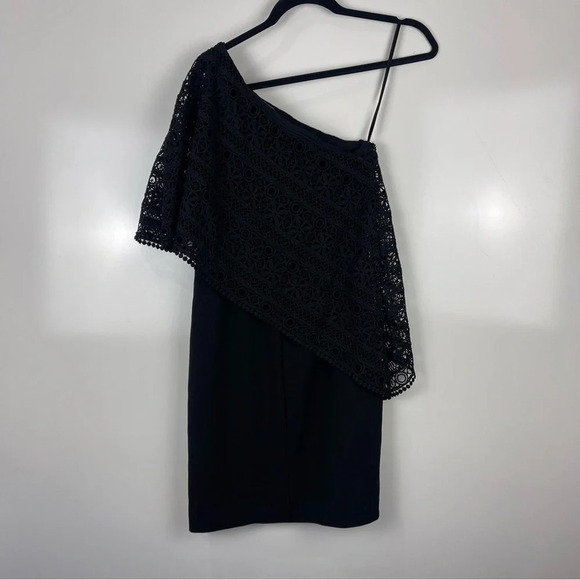 Lauren by Ralph Lauren Black Lace One Shoulder Cocktail Dress Size 2 - Picture 4 of 9
